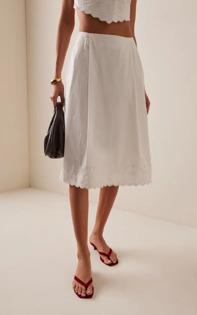 Posse Exclusive Lois Broderie Anglaise Cotton Midi Skirt | Thumbnail 3