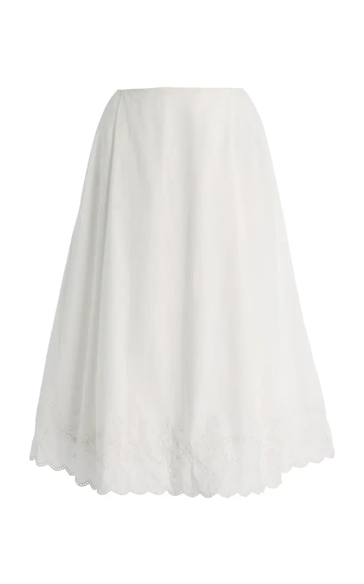 Posse Exclusive Lois Broderie Anglaise Cotton Midi Skirt
