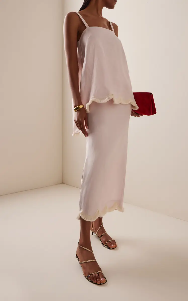 Posse Exclusive Essie Fringed Linen Maxi Column Skirt | Thumbnail 2