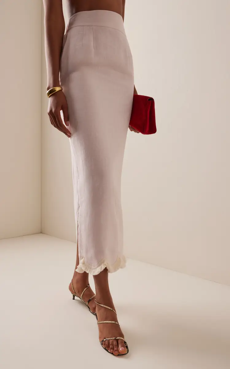 Posse Exclusive Essie Fringed Linen Maxi Column Skirt | Thumbnail 3
