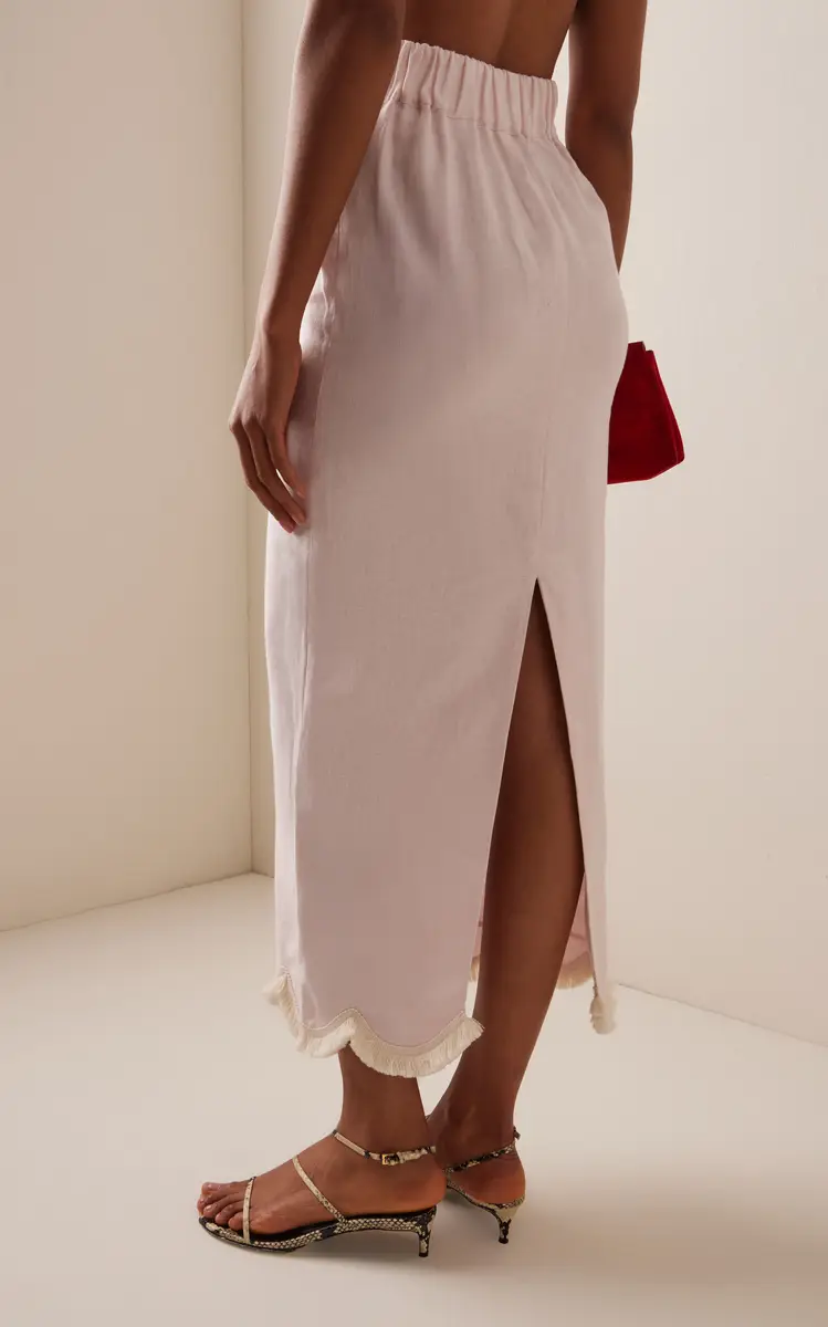 Posse Exclusive Essie Fringed Linen Maxi Column Skirt | Thumbnail 4