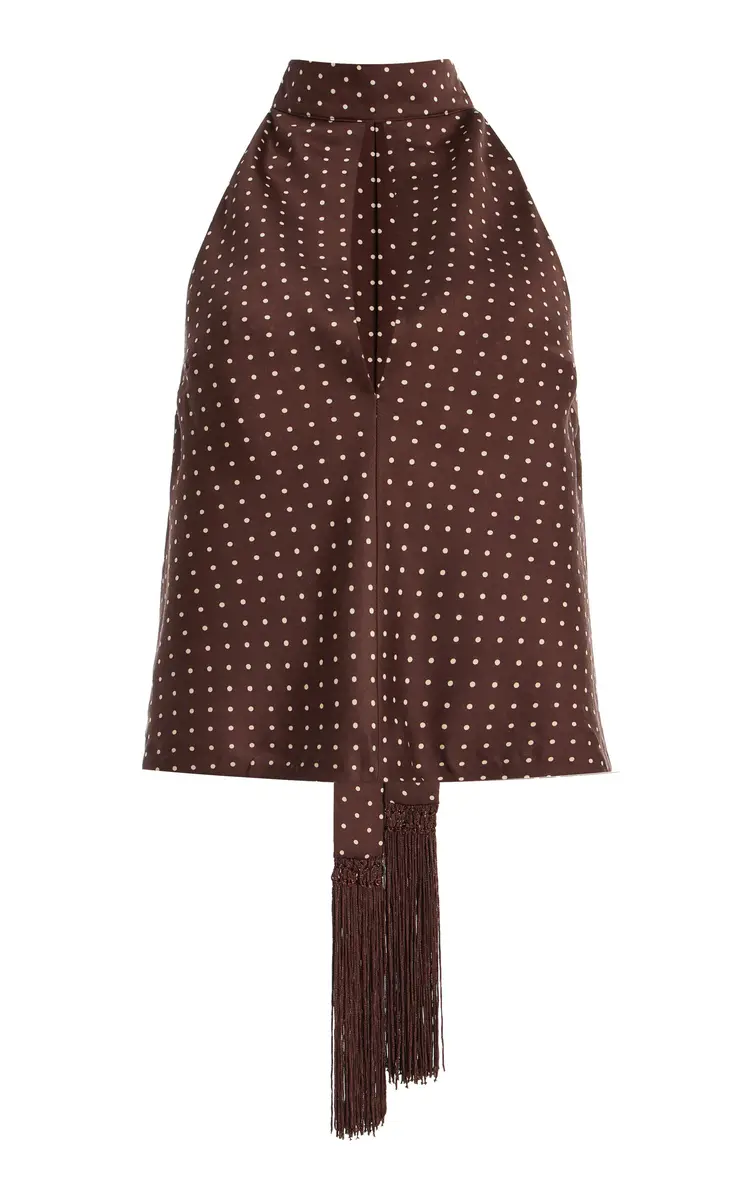 Posse Phoebe Polka-Dot Woven Tie-Neck Top