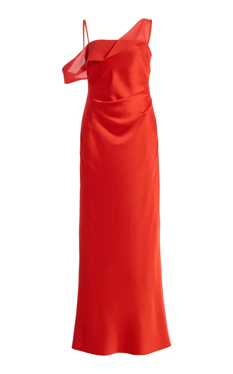 Significant Other Exclusive Devlyn Asymmetric Satin Maxi Dress