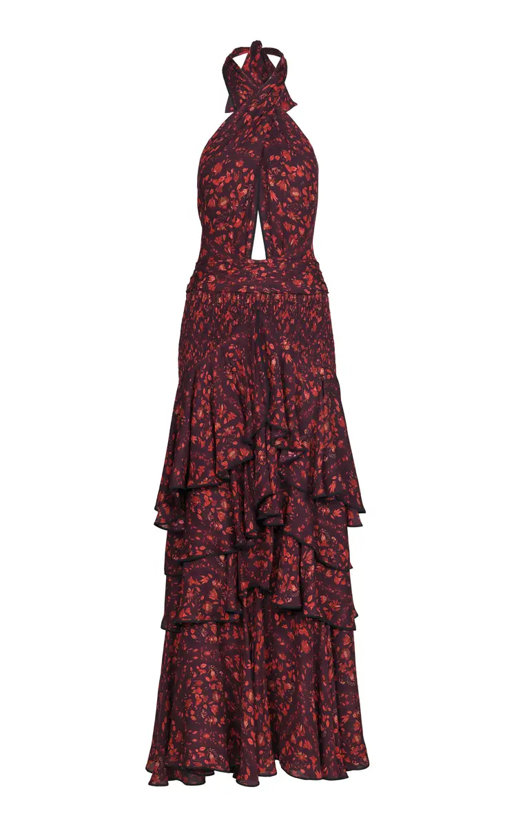 Johanna Ortiz Noche Floreada Silk Maxi Dress