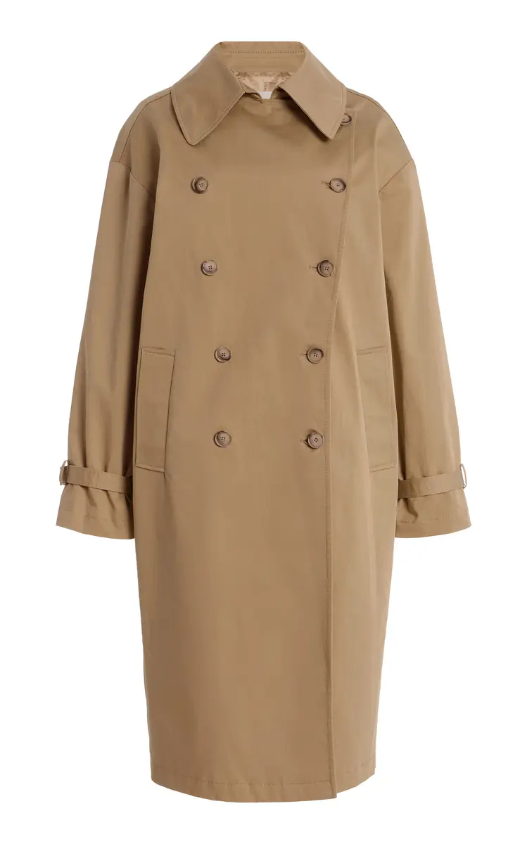 House of Dagmar Double-Breasted Cotton Long Trench Coat | Image 1 House of Dagmar Double-Breasted Cotton Long Trench Coat | Image 1