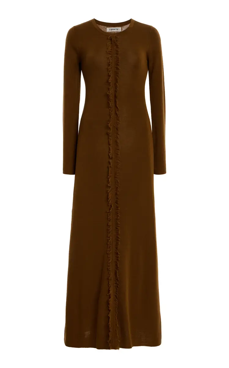Zankov Exclusive Rowen Fringed Wool Midi Dress