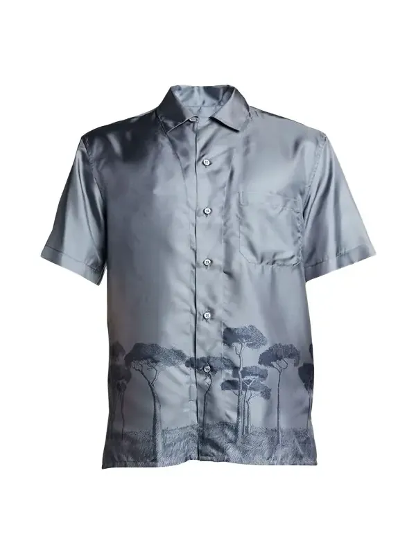 Brioni Men's Roman Tree-Print Silk Camp Shirt