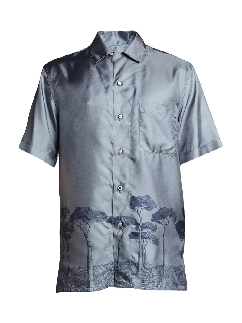Men's Roman Tree-Print Silk Camp Shirt