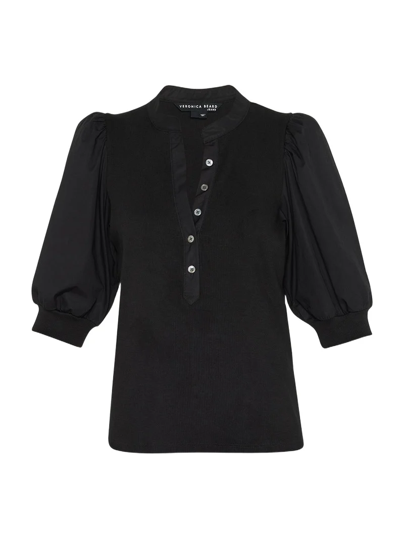 Veronica Beard Coralee Puff Sleeve Button-Front Top
