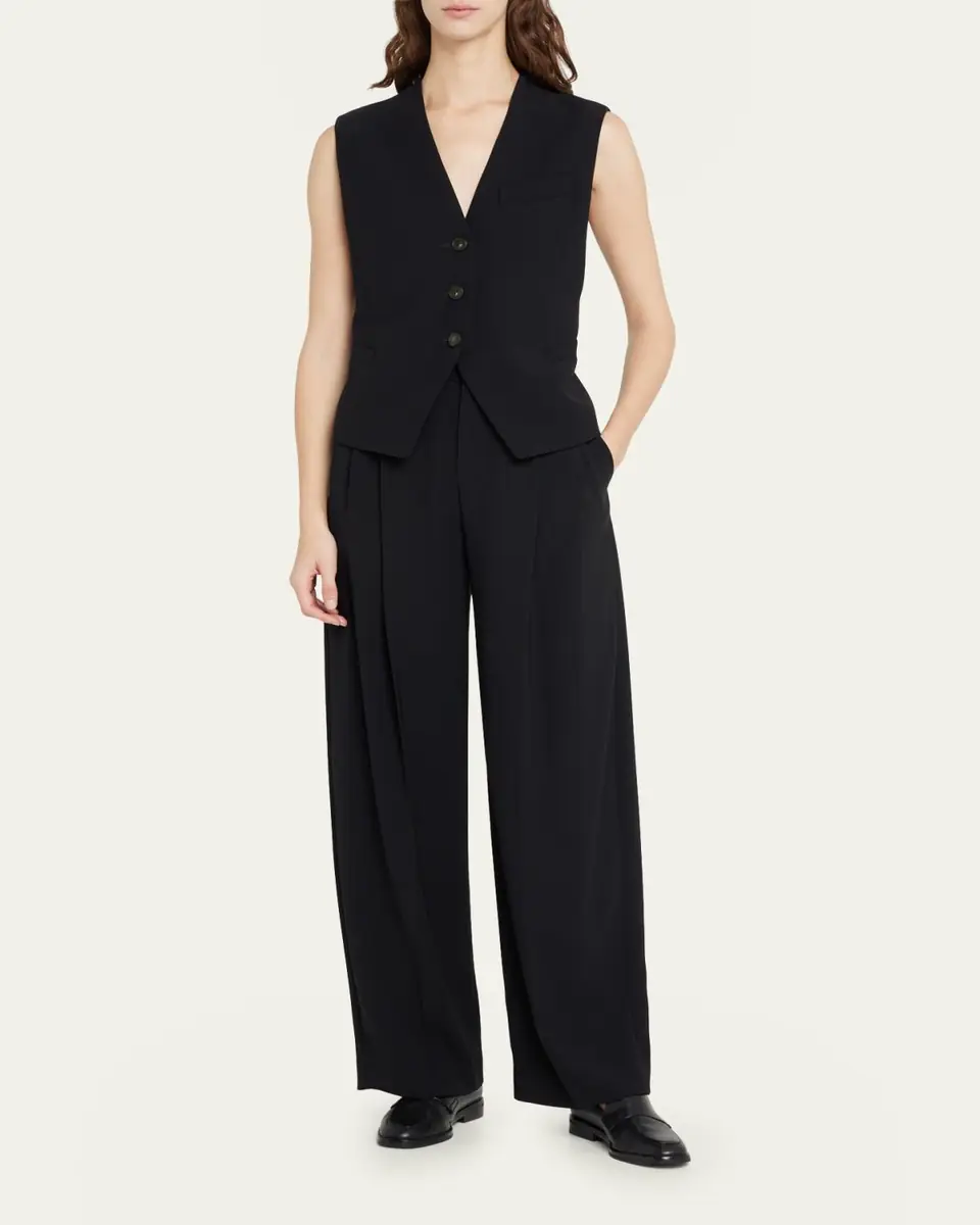 Vince Drop-Waist Pleated Crepe Trousers | Thumbnail 2