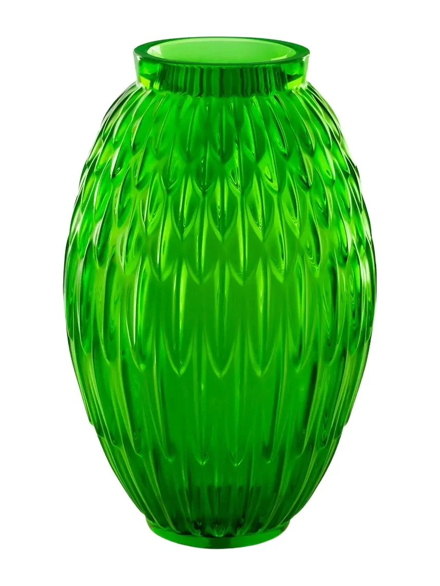 Lalique Green Meadow Plumes Vase