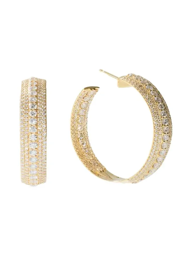 14K Curved Mega Flawless Hoop Earrings, 30mm