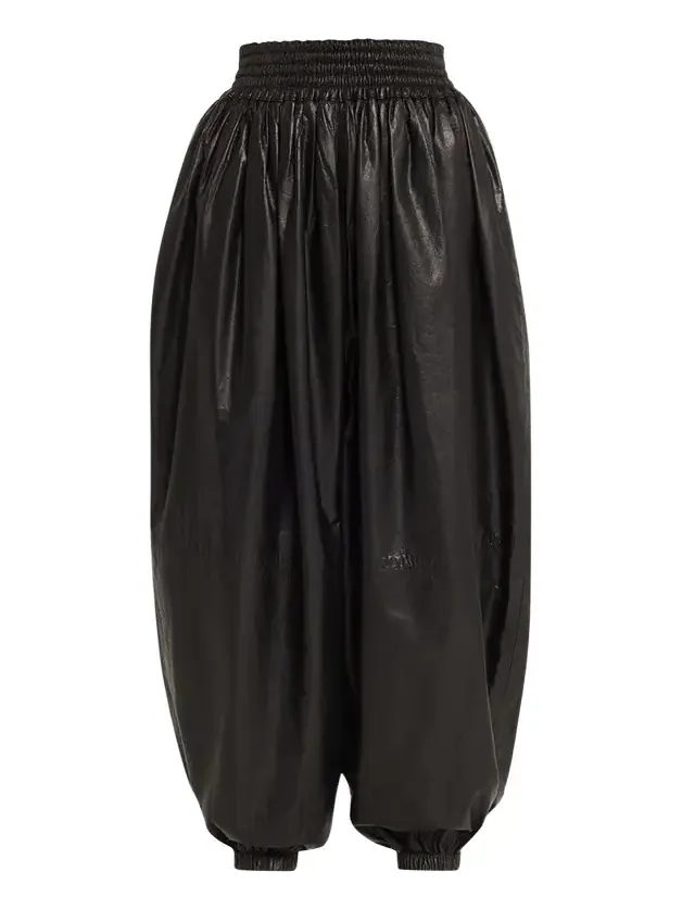 High-Waist Gathered Leather Pants High-Waist Gathered Leather Pants