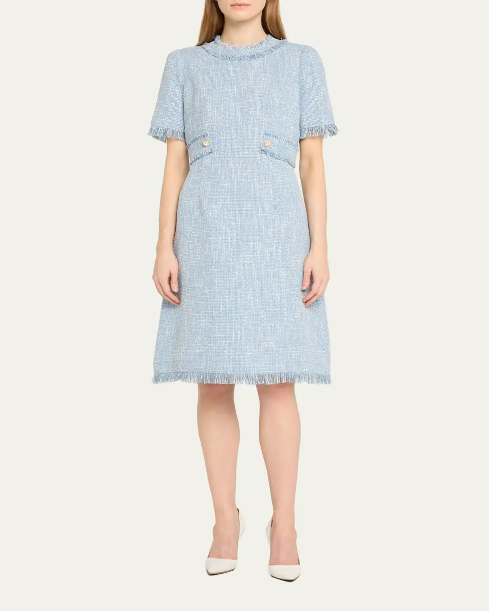 Rickie Freeman for Teri Jon Fringe-Trim Boucle Tweed Dress | Thumbnail 2 Rickie Freeman for Teri Jon Fringe-Trim Boucle Tweed Dress | Thumbnail 2