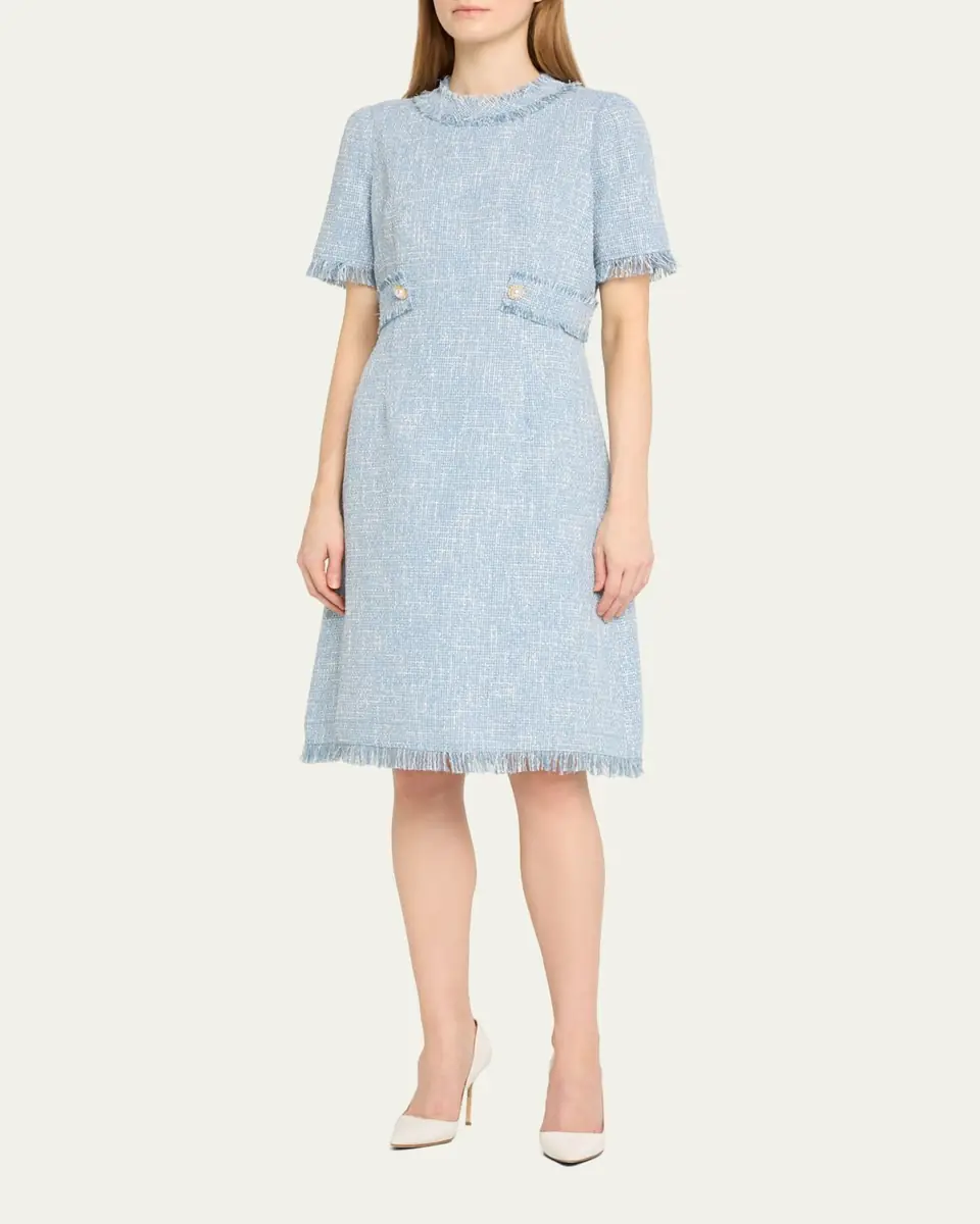 Rickie Freeman for Teri Jon Fringe-Trim Boucle Tweed Dress | Thumbnail 4 Rickie Freeman for Teri Jon Fringe-Trim Boucle Tweed Dress | Thumbnail 4