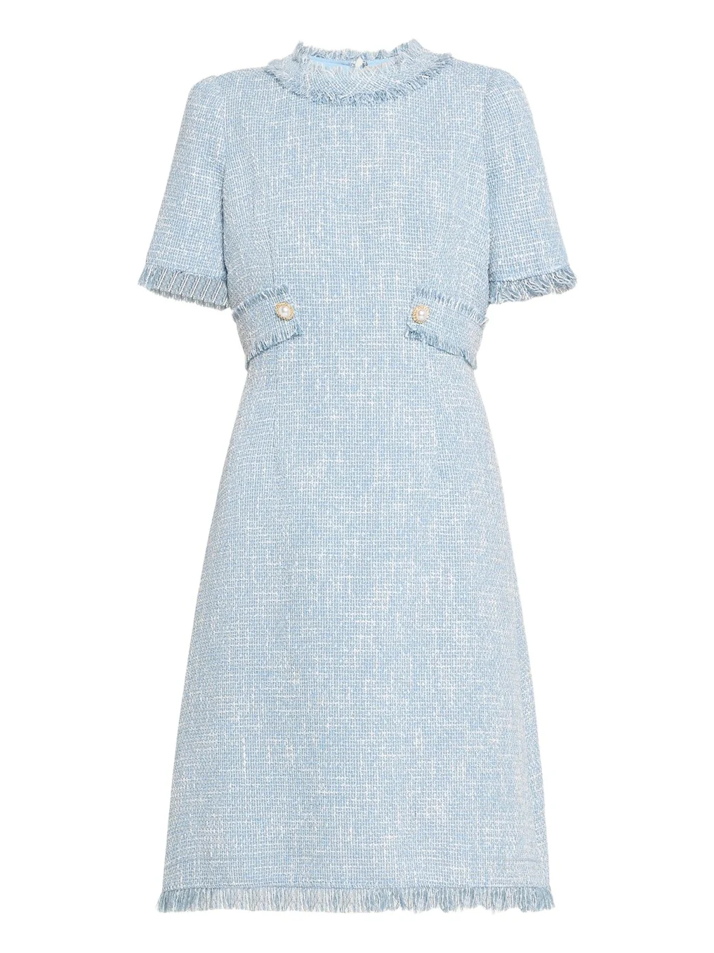 Rickie Freeman for Teri Jon Fringe-Trim Boucle Tweed Dress