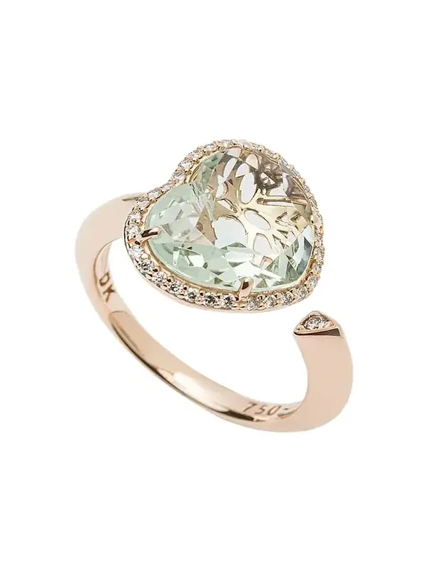 18K Rose Gold Heart Ring with Prasiolite and Diamonds