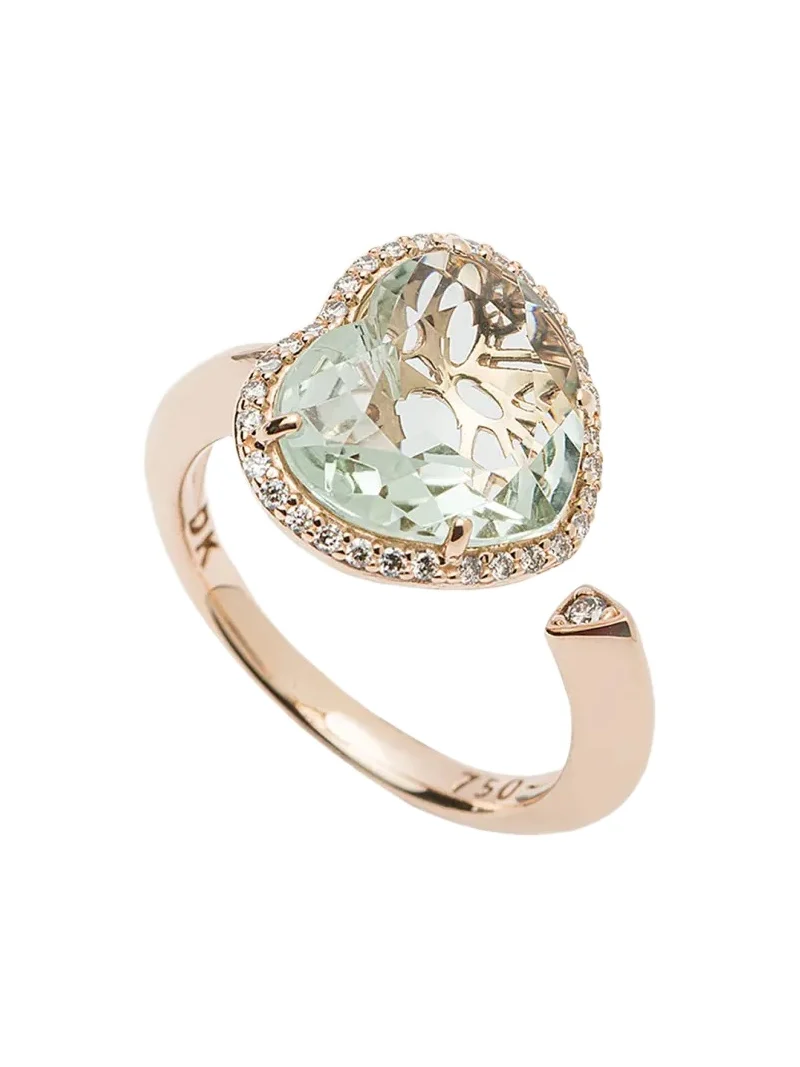 18K Rose Gold Heart Ring with Prasiolite and Diamonds 18K Rose Gold Heart Ring with Prasiolite and Diamonds