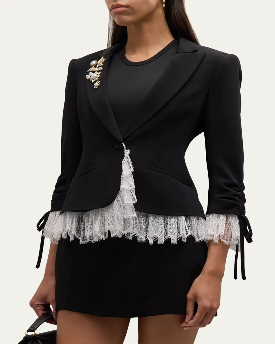 Cinq à Sept Le Petit Lace and Brooch Roxie Blazer | Thumbnail 4