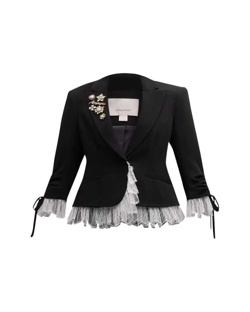 Cinq à Sept Le Petit Lace and Brooch Roxie Blazer | Image 1 Cinq à Sept Le Petit Lace and Brooch Roxie Blazer | Image 1