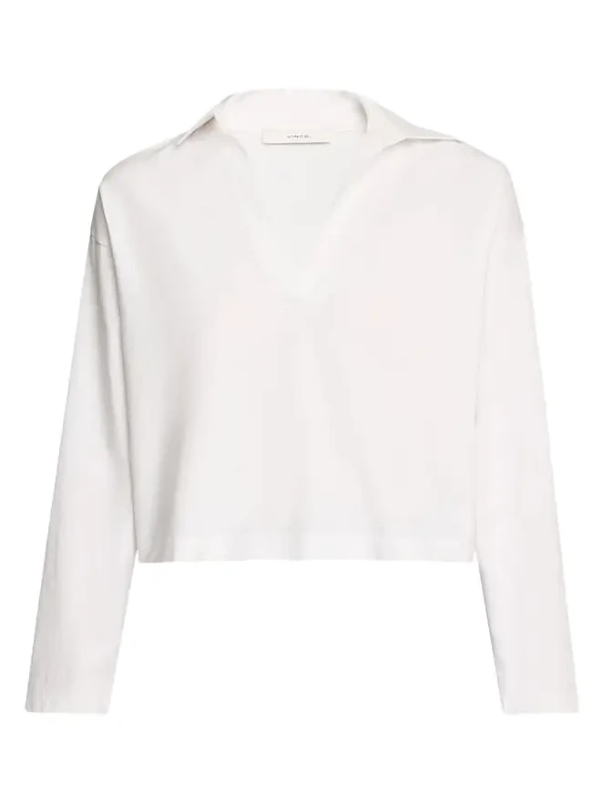 Vince Easy Cotton Long-Sleeve Pullover Polo Top