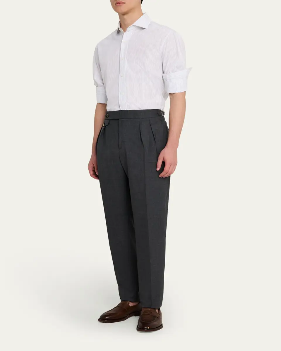 Brunello Cucinelli Men's Double-Pleated Wool Pants | Thumbnail 2 Brunello Cucinelli Men's Double-Pleated Wool Pants | Thumbnail 2