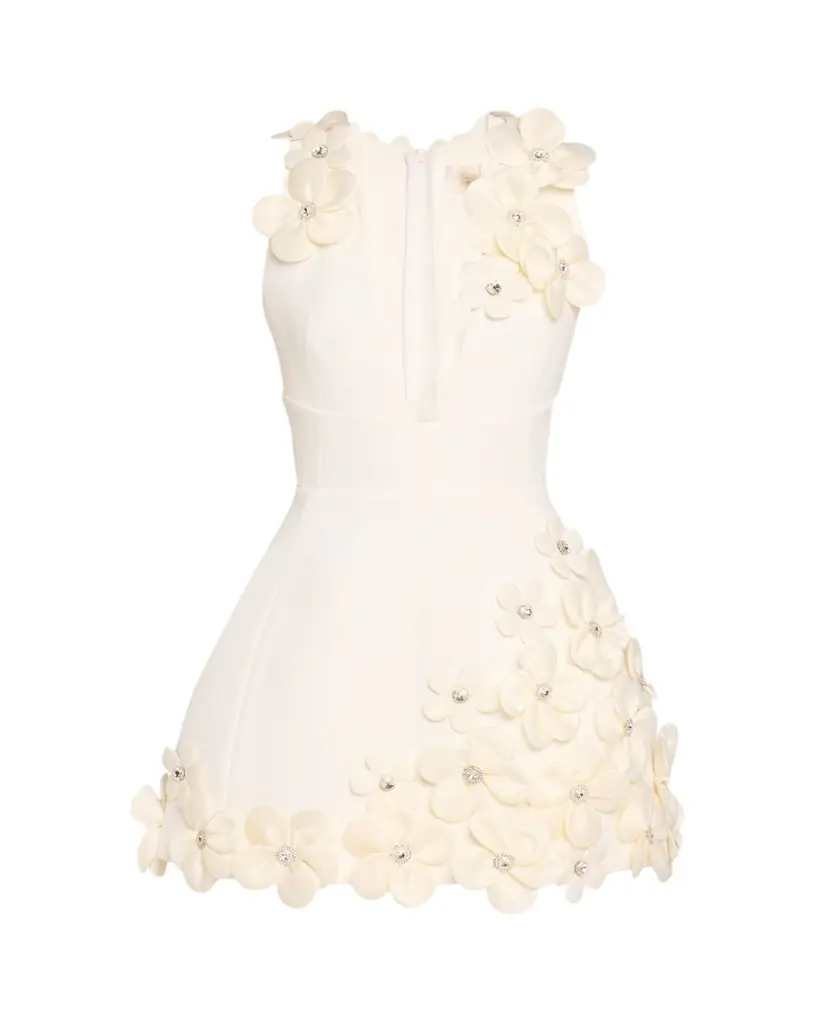 Bronx and Banco Estelle Deep V-Neck Floral Applique Mini Dress | Image 1 Bronx and Banco Estelle Deep V-Neck Floral Applique Mini Dress | Image 1