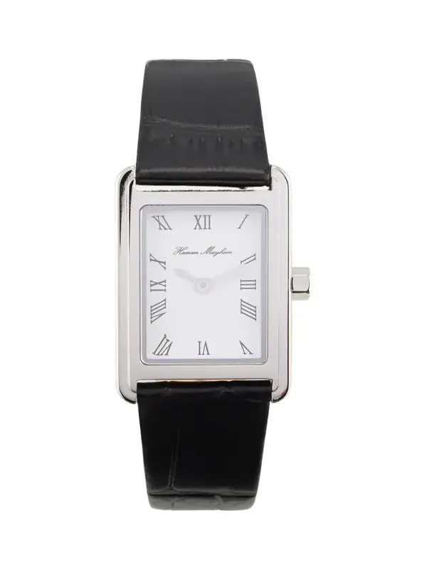 Heaven Mayhem Icon Watch with Leather Strap, Silver