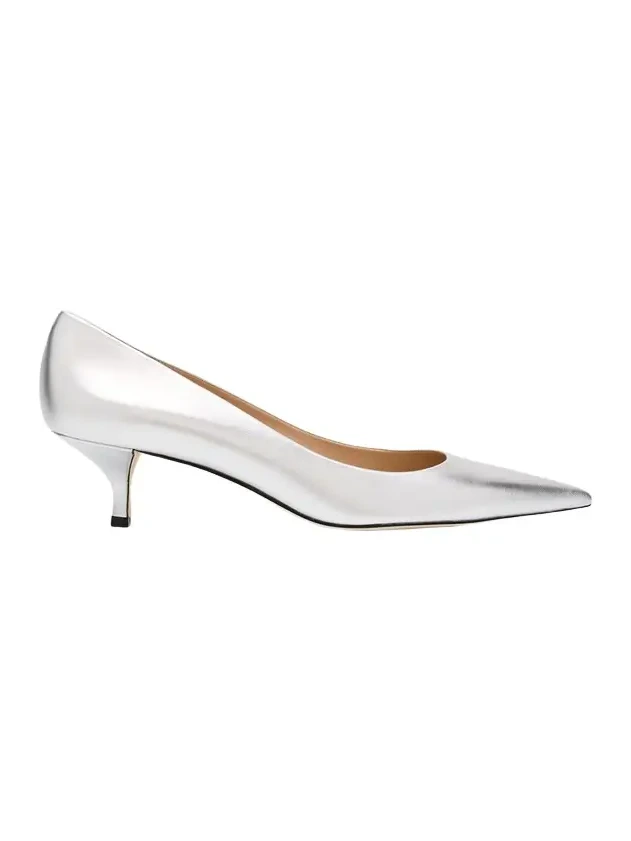 Stuart Metallic Leather Kitten-Heel Pumps