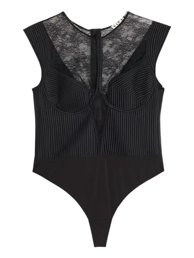 Livy Palace Quilted Satin & Floral Lace Bodysuit