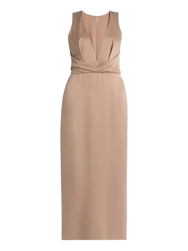 Giorgio Armani Long Crossover Back Slit Silk Dress