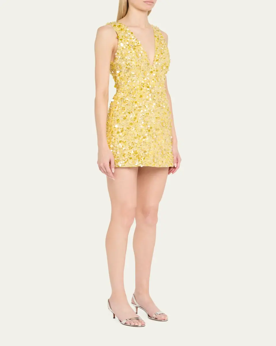 Alice + Olivia Tatum Embellished Deep V Lantern Skirt Mini Gown | Thumbnail 4 Alice + Olivia Tatum Embellished Deep V Lantern Skirt Mini Gown | Thumbnail 4