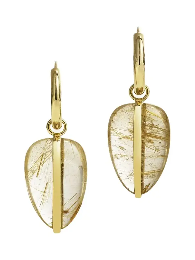 By Pariah 14K Yellow Gold Rutilated Quartz Pebble Earrings