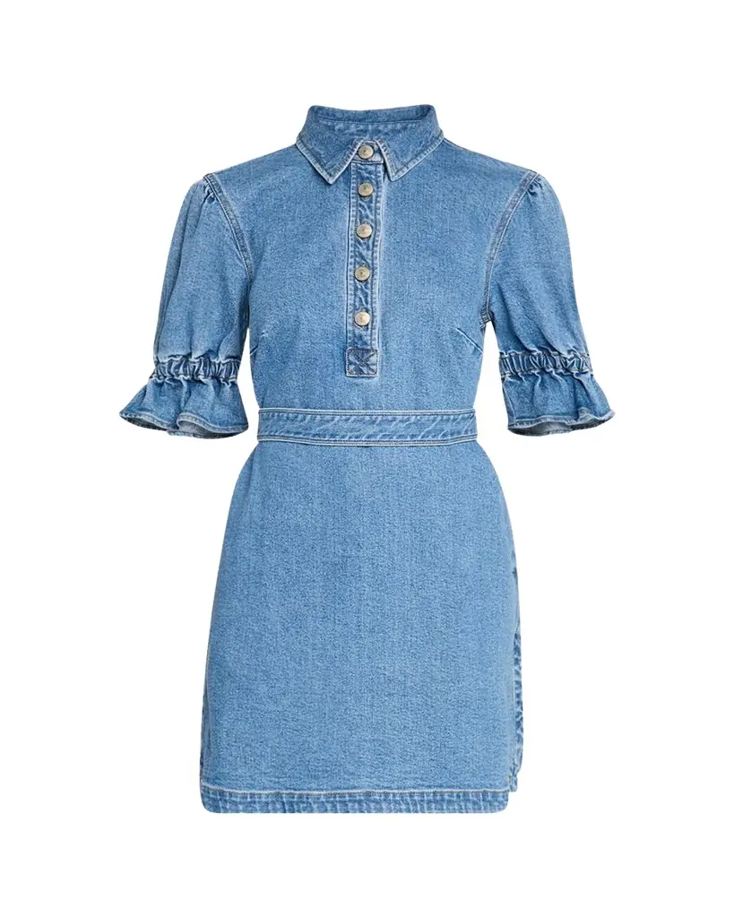 Cinq à Sept Nataly Denim Puff-Sleeve Mini Dress | Image 1 Cinq à Sept Nataly Denim Puff-Sleeve Mini Dress | Image 1