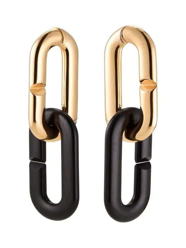 Mon Jeu Maxi 18K Rose Gold and Ebony Link Earrings