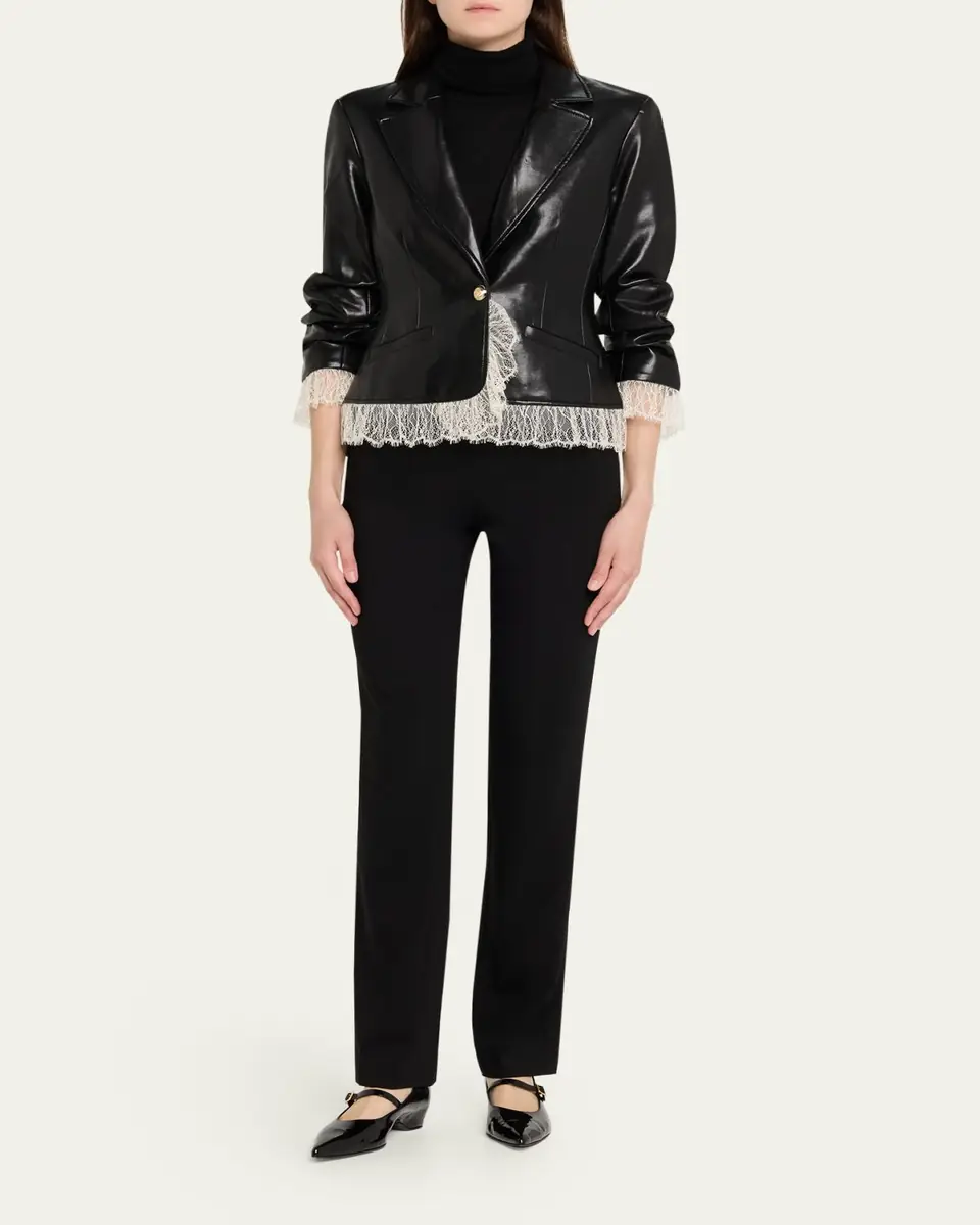 Cinq à Sept Lace-Trim Vegan Leather Blazer | Thumbnail 2 Cinq à Sept Lace-Trim Vegan Leather Blazer | Thumbnail 2