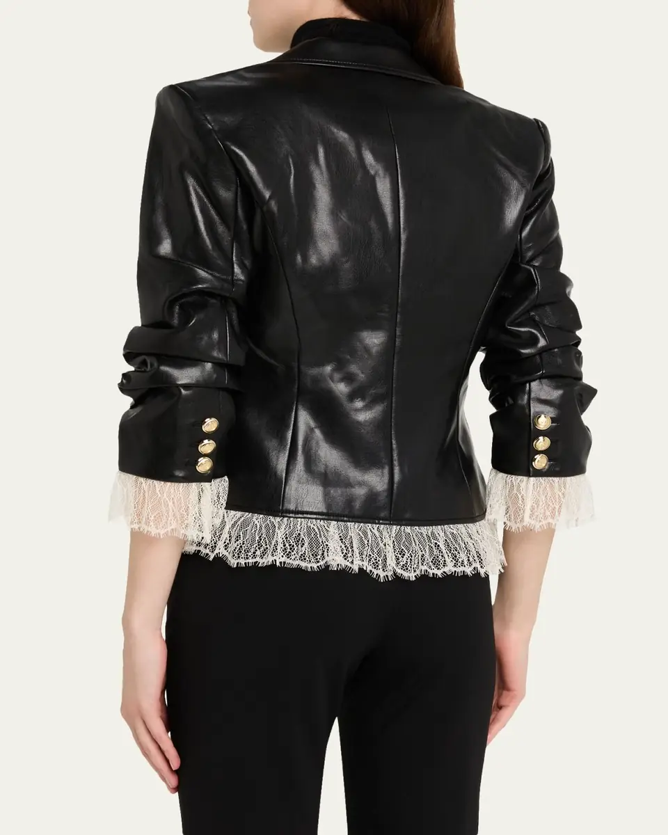 Cinq à Sept Lace-Trim Vegan Leather Blazer | Thumbnail 3 Cinq à Sept Lace-Trim Vegan Leather Blazer | Thumbnail 3