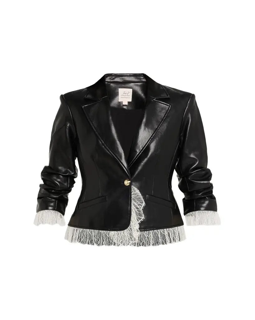 Cinq à Sept Lace-Trim Vegan Leather Blazer | Image 1 Cinq à Sept Lace-Trim Vegan Leather Blazer | Image 1