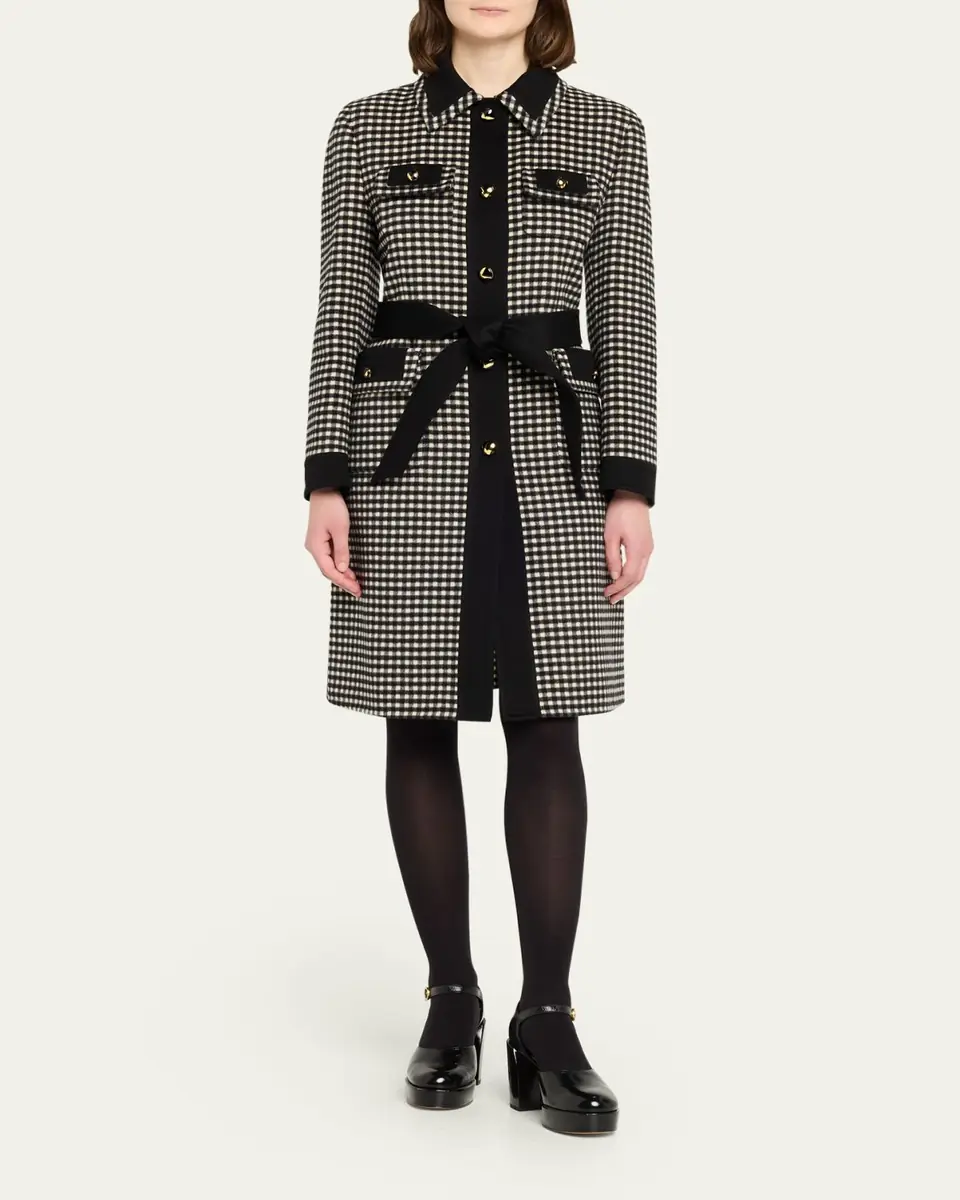 Valentino Garavani Vichy Check Belted Single-Breasted Coat | Thumbnail 2