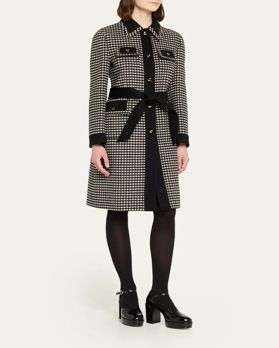 Valentino Garavani Vichy Check Belted Single-Breasted Coat | Thumbnail 4
