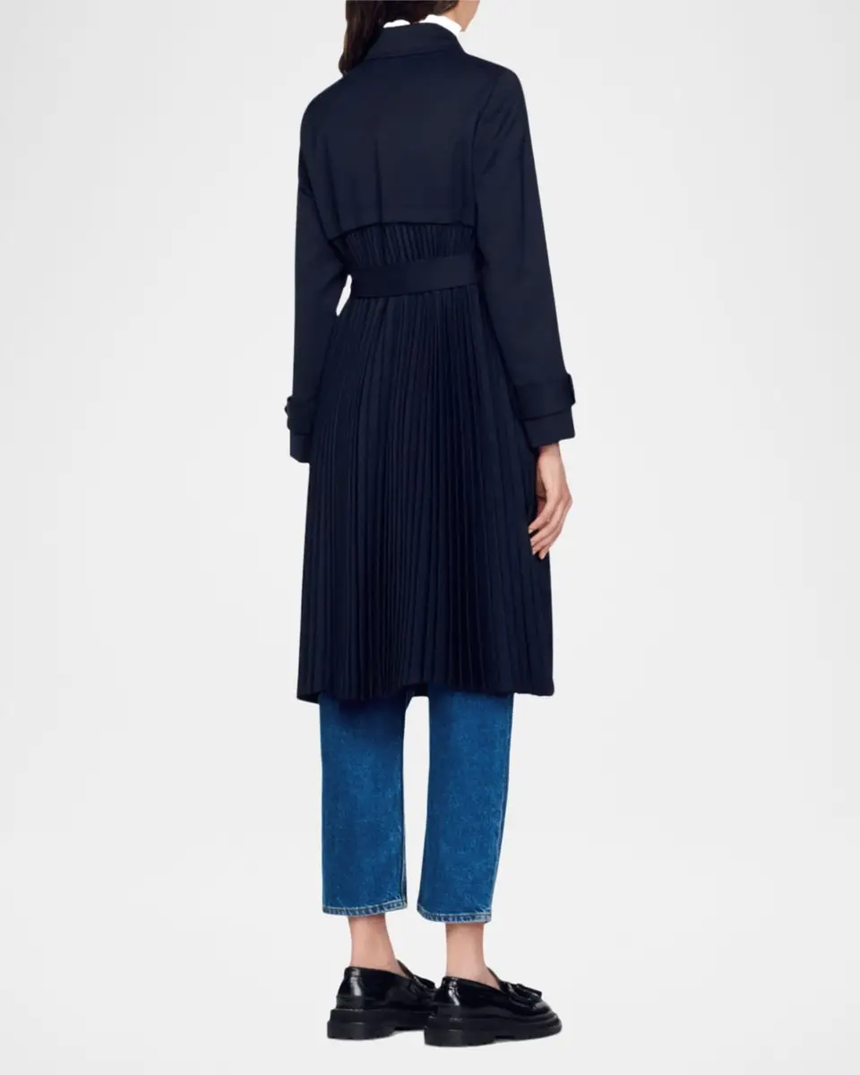 Sandro Navy Pleated-Back Belted Trench Coat | Thumbnail 4 Sandro Navy Pleated-Back Belted Trench Coat | Thumbnail 4