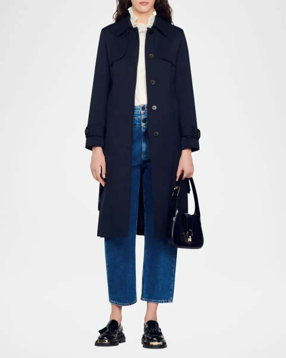 Sandro Navy Pleated-Back Belted Trench Coat | Thumbnail 5 Sandro Navy Pleated-Back Belted Trench Coat | Thumbnail 5