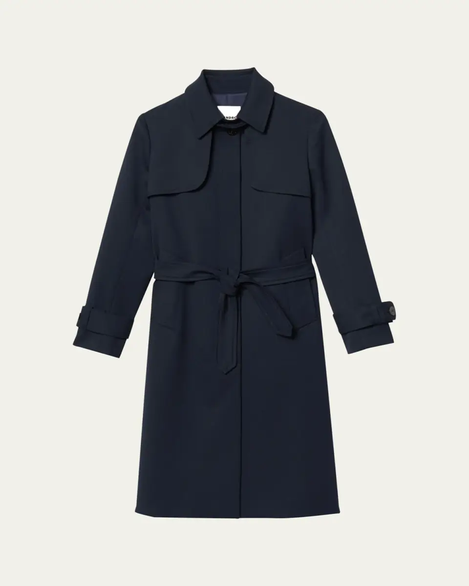 Sandro Navy Pleated-Back Belted Trench Coat | Thumbnail 6 Sandro Navy Pleated-Back Belted Trench Coat | Thumbnail 6