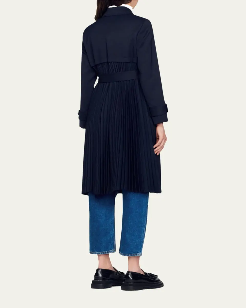 Sandro Navy Pleated-Back Belted Trench Coat | Thumbnail 8 Sandro Navy Pleated-Back Belted Trench Coat | Thumbnail 8