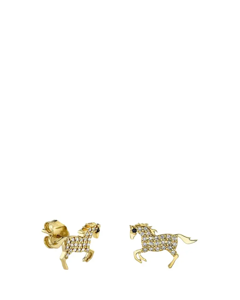 14K Yellow Gold Diamond Horse Stud Earring, Single (Right)