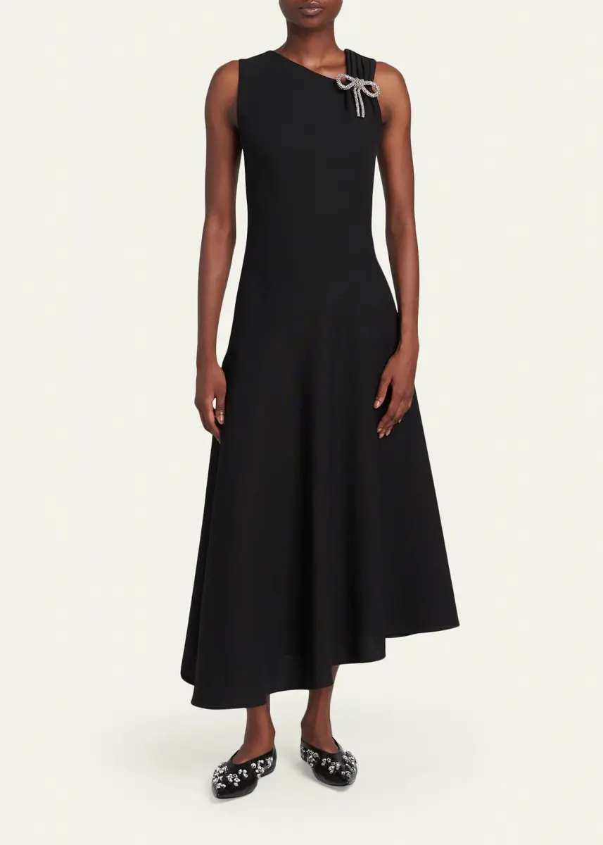 Jil Sander Asymmetric Bow-Shoulder Satin Midi Dress | Thumbnail 2