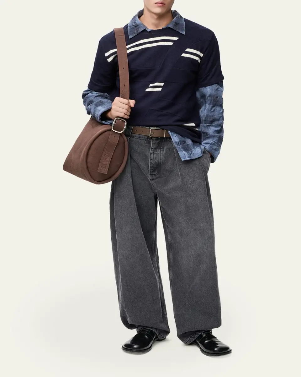 Loewe Men's Leather Label Baggy-Fit Pleated Jeans | Thumbnail 2 Loewe Men's Leather Label Baggy-Fit Pleated Jeans | Thumbnail 2