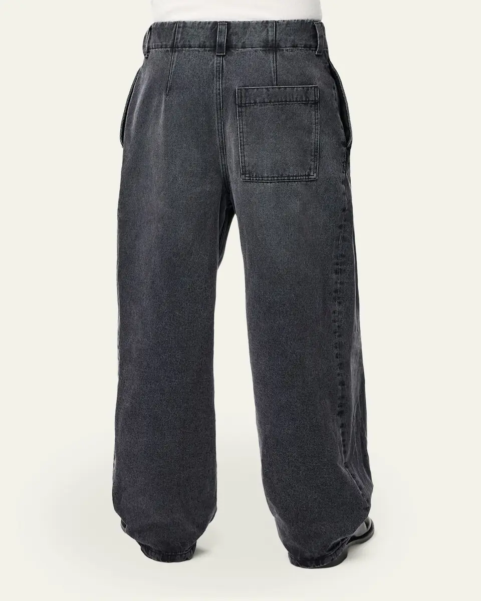 Loewe Men's Leather Label Baggy-Fit Pleated Jeans | Thumbnail 3 Loewe Men's Leather Label Baggy-Fit Pleated Jeans | Thumbnail 3