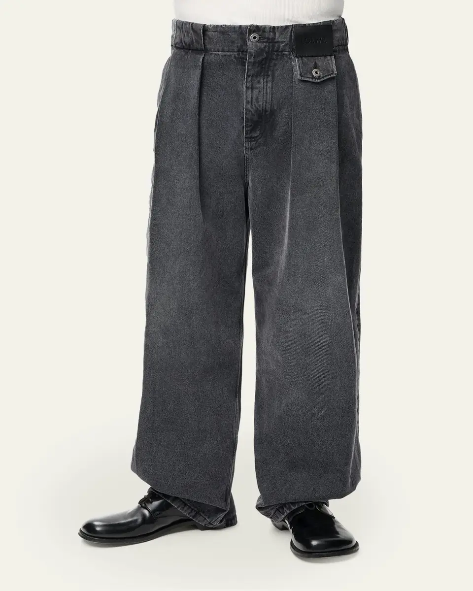 Loewe Men's Leather Label Baggy-Fit Pleated Jeans | Thumbnail 4 Loewe Men's Leather Label Baggy-Fit Pleated Jeans | Thumbnail 4