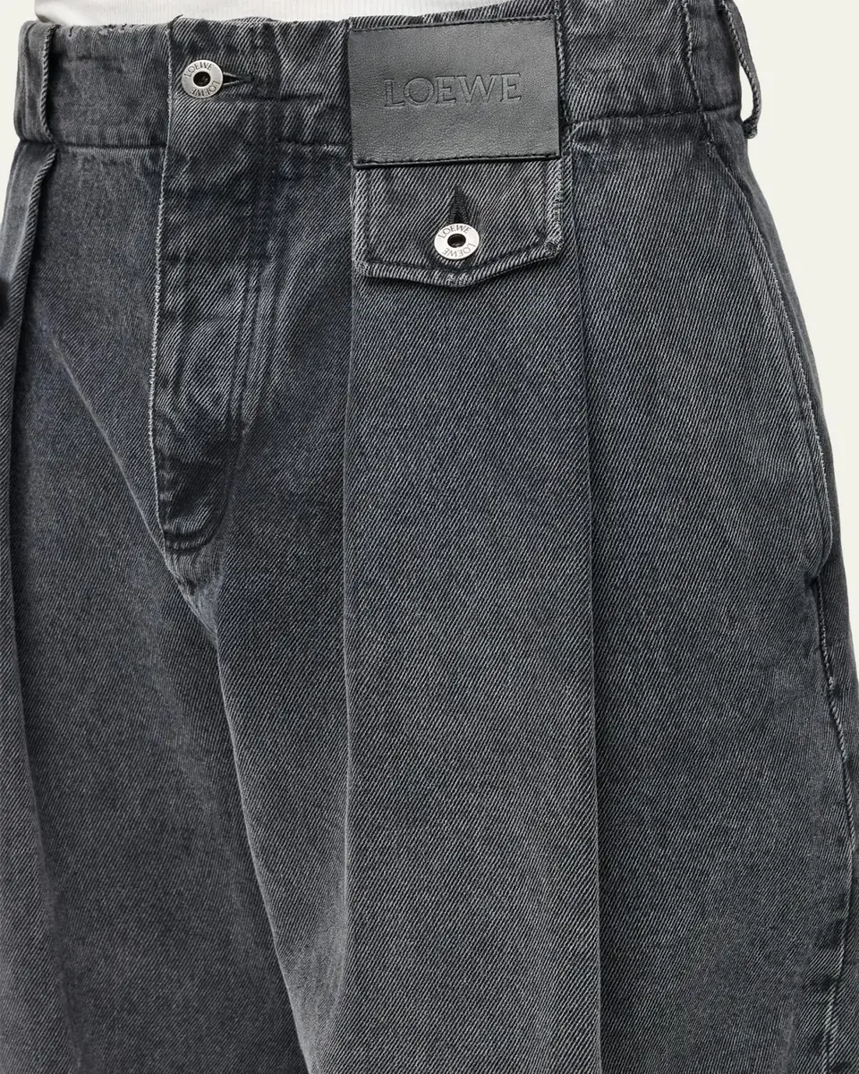 Loewe Men's Leather Label Baggy-Fit Pleated Jeans | Thumbnail 5 Loewe Men's Leather Label Baggy-Fit Pleated Jeans | Thumbnail 5